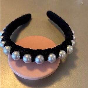 Black Velvet Headband with Pearls